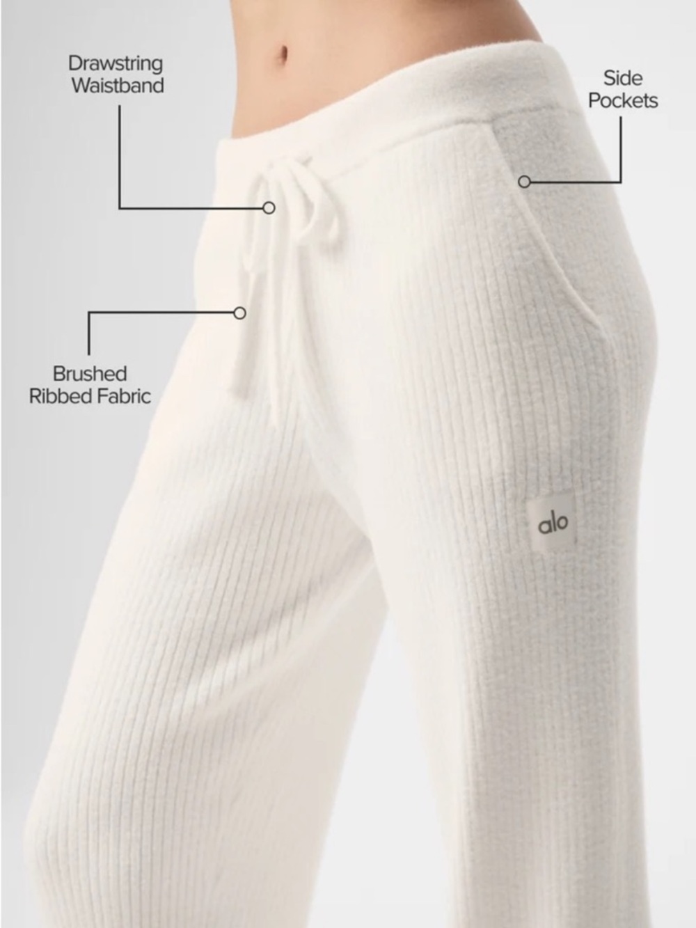 Alo snuggle up sweater wide leg ribbed pants ivory